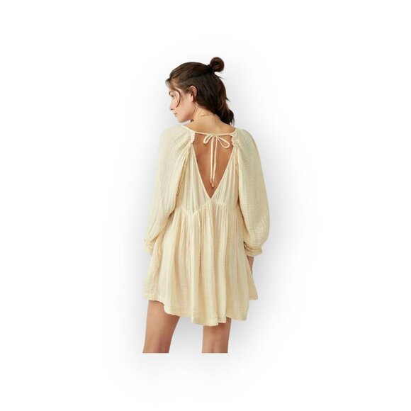 Free People Adler Tunic XS - Boho Flowy Gauze Dress Butter Yellow - Picture 3 of 16